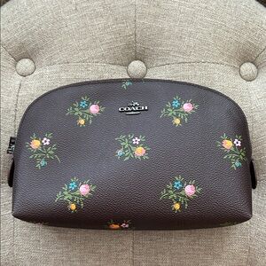 Coach Cosmetic Bag—Like New Condition—Deep Chocolate Cherry Floral—9” x 6.5”